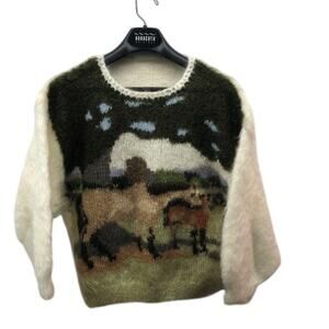 Ann Arundell Mohair Horse Intarsia Sweater Made in Britain M/L